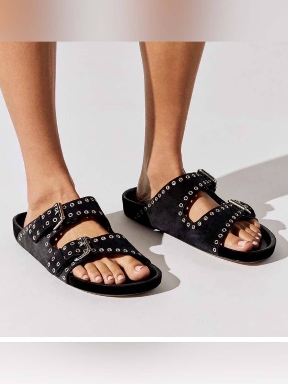Isabel Marant Lennyo Black Studded Double-Buckle Slide Sandals